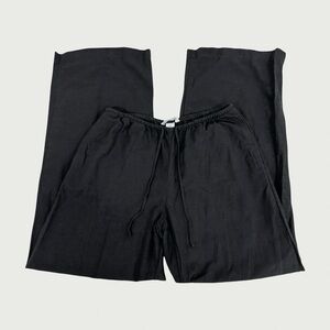 Linen Blend Wide Leg Drawstring Pants